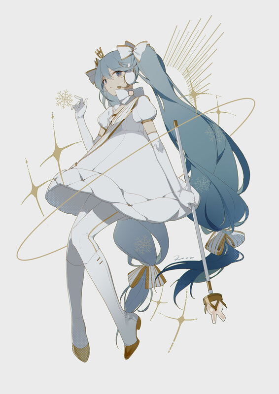 Blue-haired Girl with Staff — White