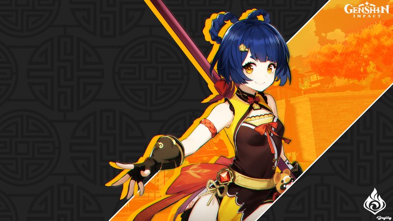 Blue-haired Girl with Staff — Yellow
