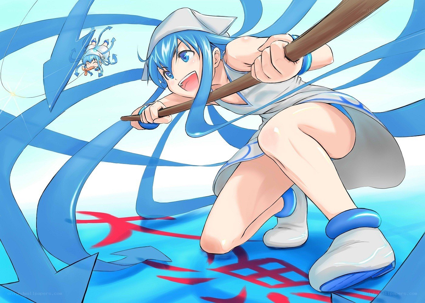 Blue-haired girl with staff