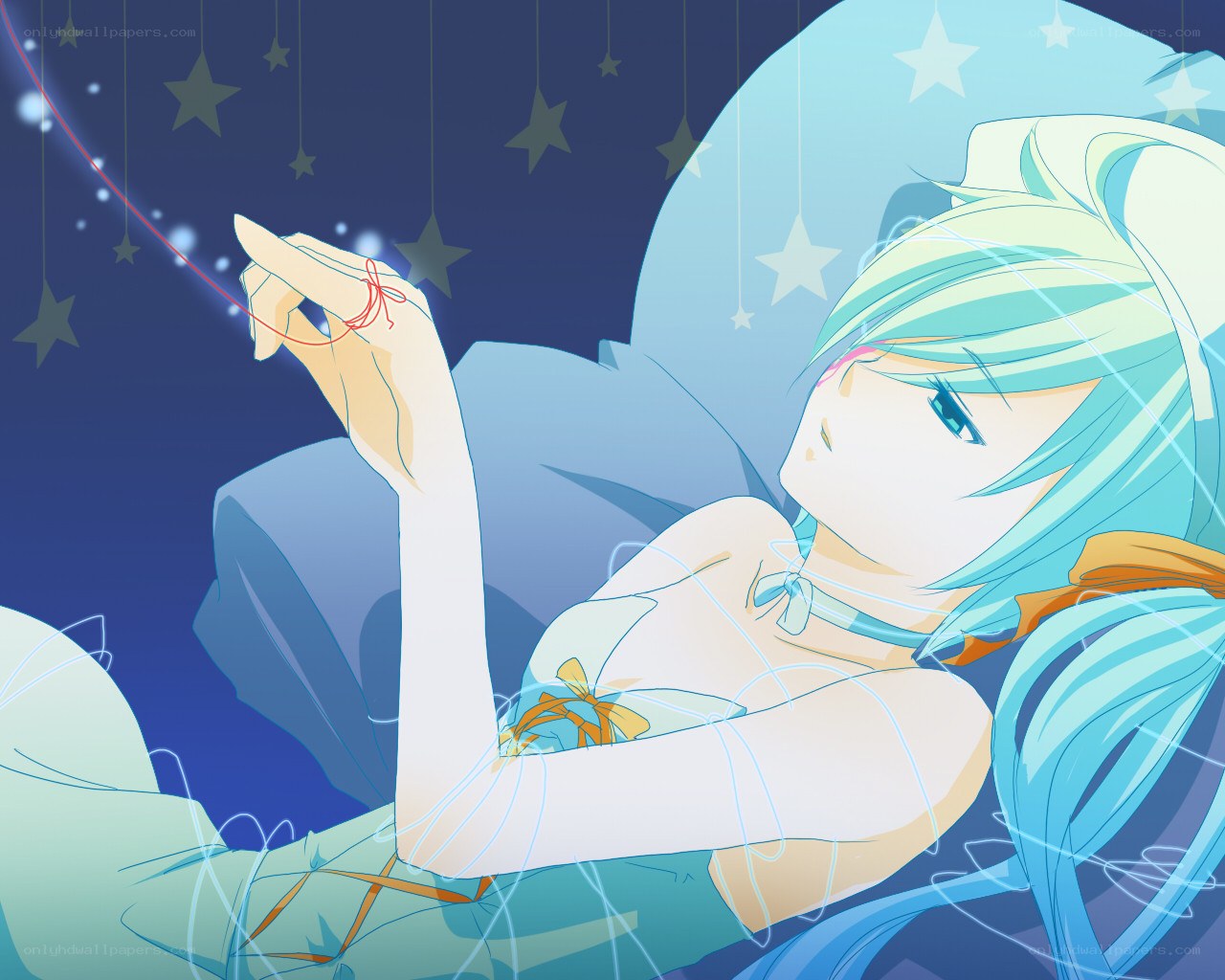blue-haired girl with star thread