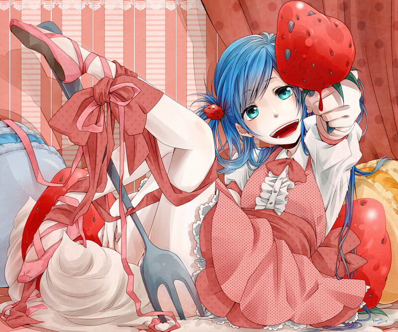 Blue-haired Girl with Strawberry