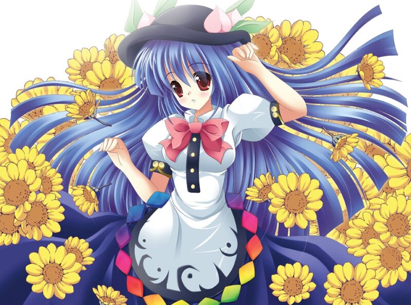 Blue-haired Girl with Sunflowers — Blue, Cheerful