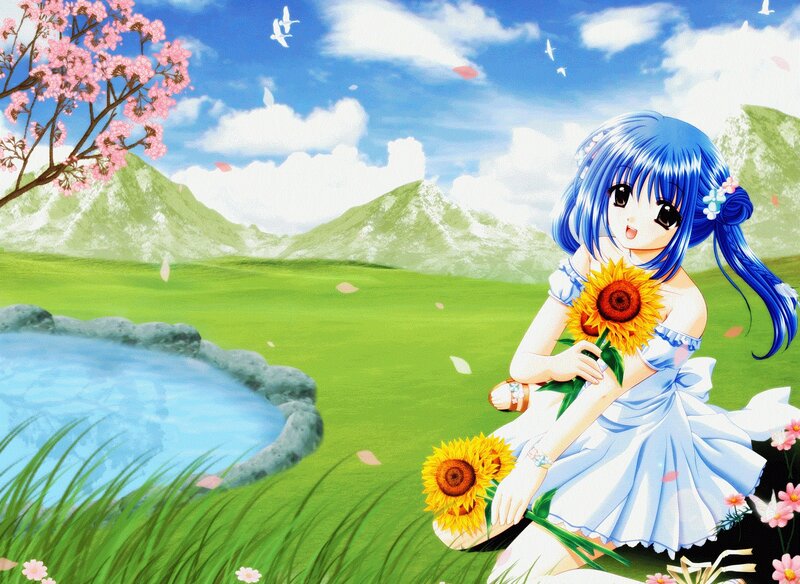 Blue-haired Girl with Sunflowers — Blue