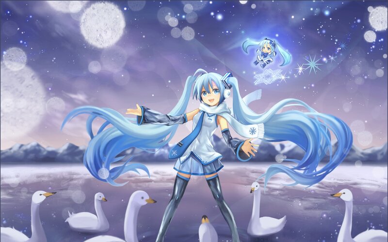 Blue-haired Girl with Swans — Blue