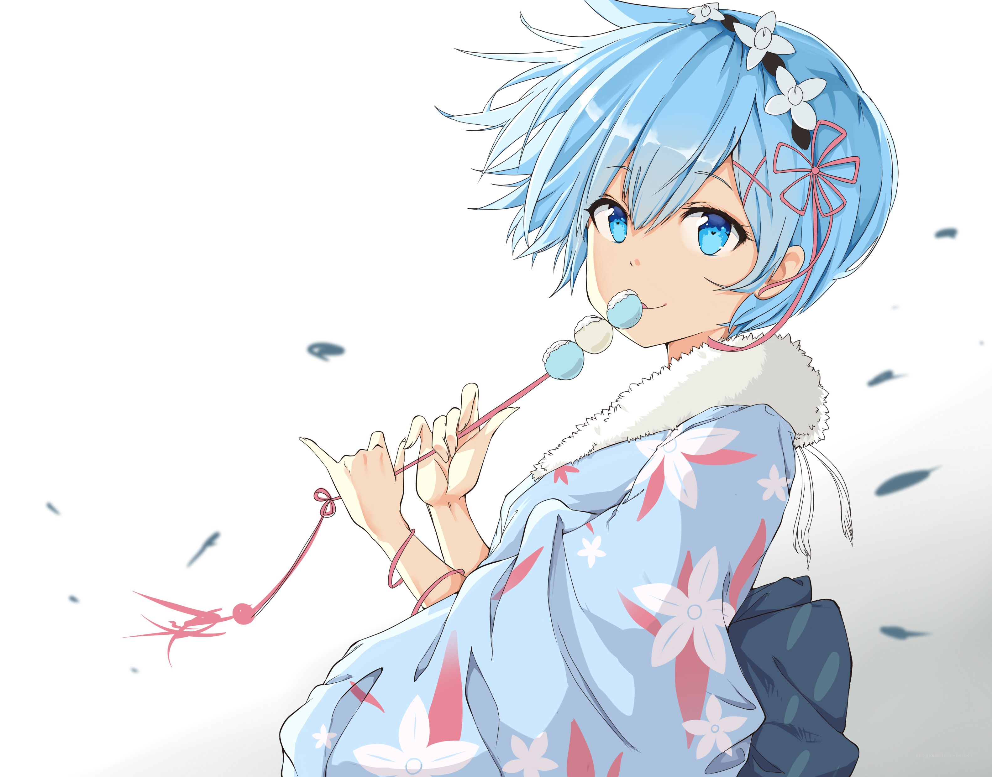 blue-haired girl with sweets