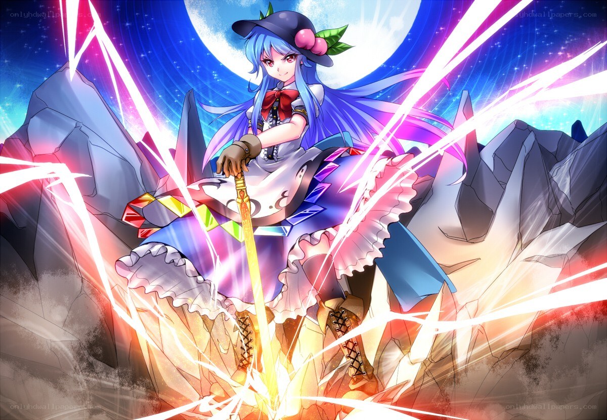 Blue-haired girl with sword