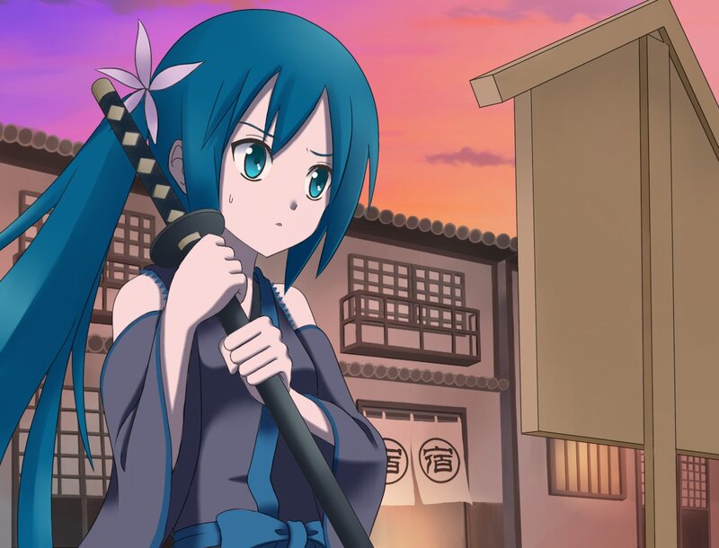 Blue-haired girl with sword