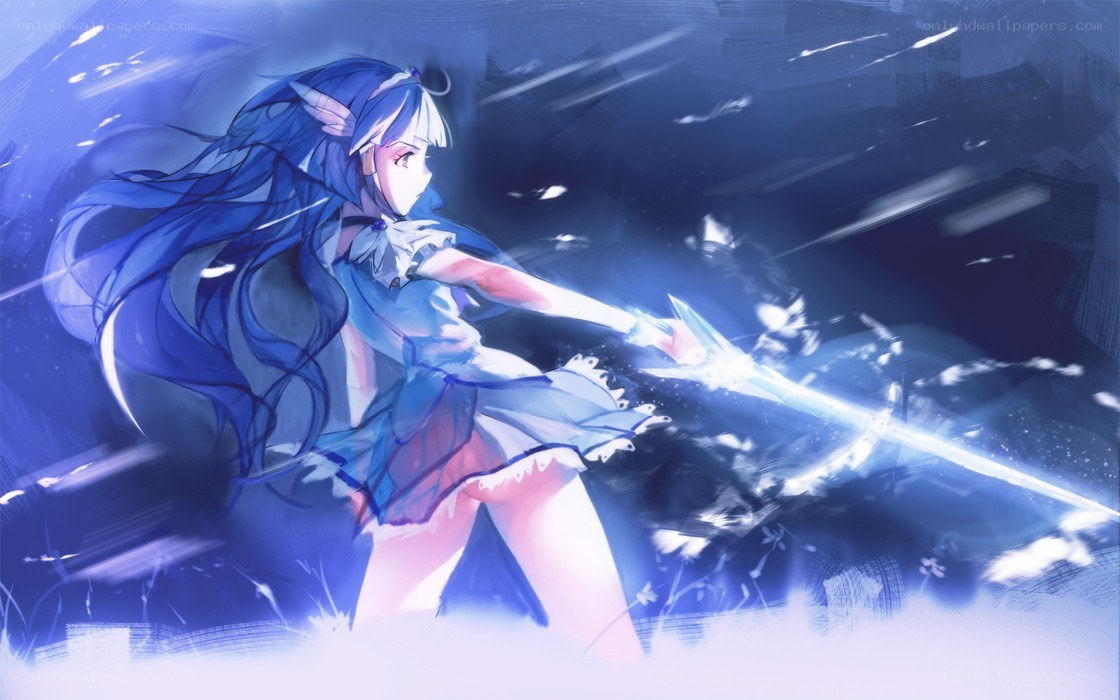 blue-haired girl with sword