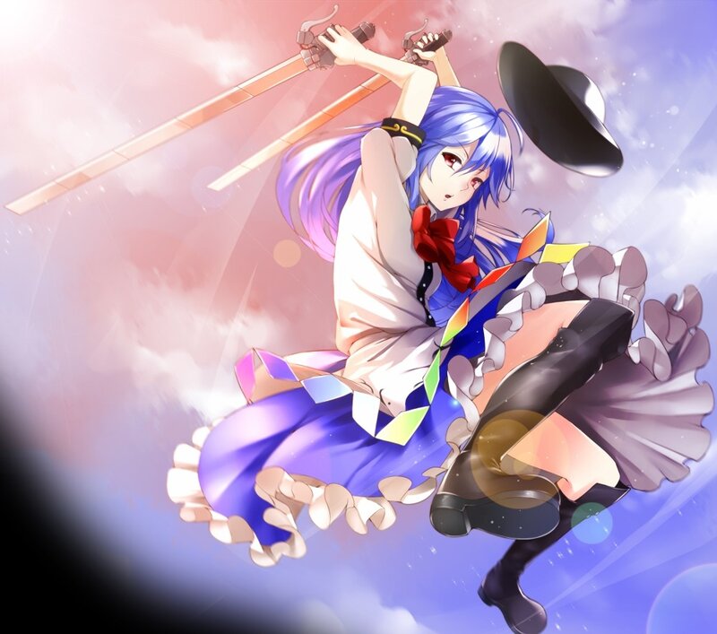 Blue-haired girl with sword
