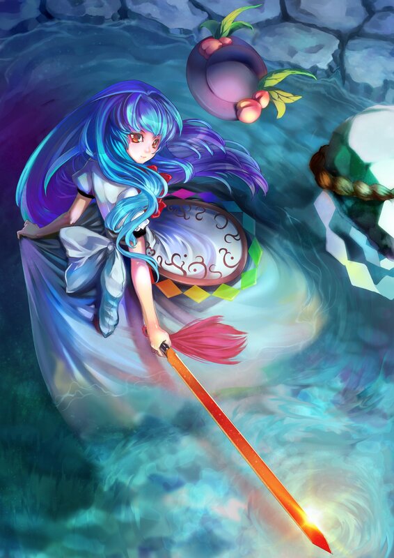 Blue-haired girl with sword