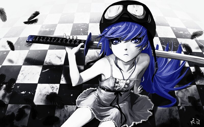 Blue-haired girl with sword