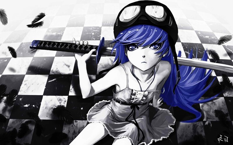 blue-haired girl with sword