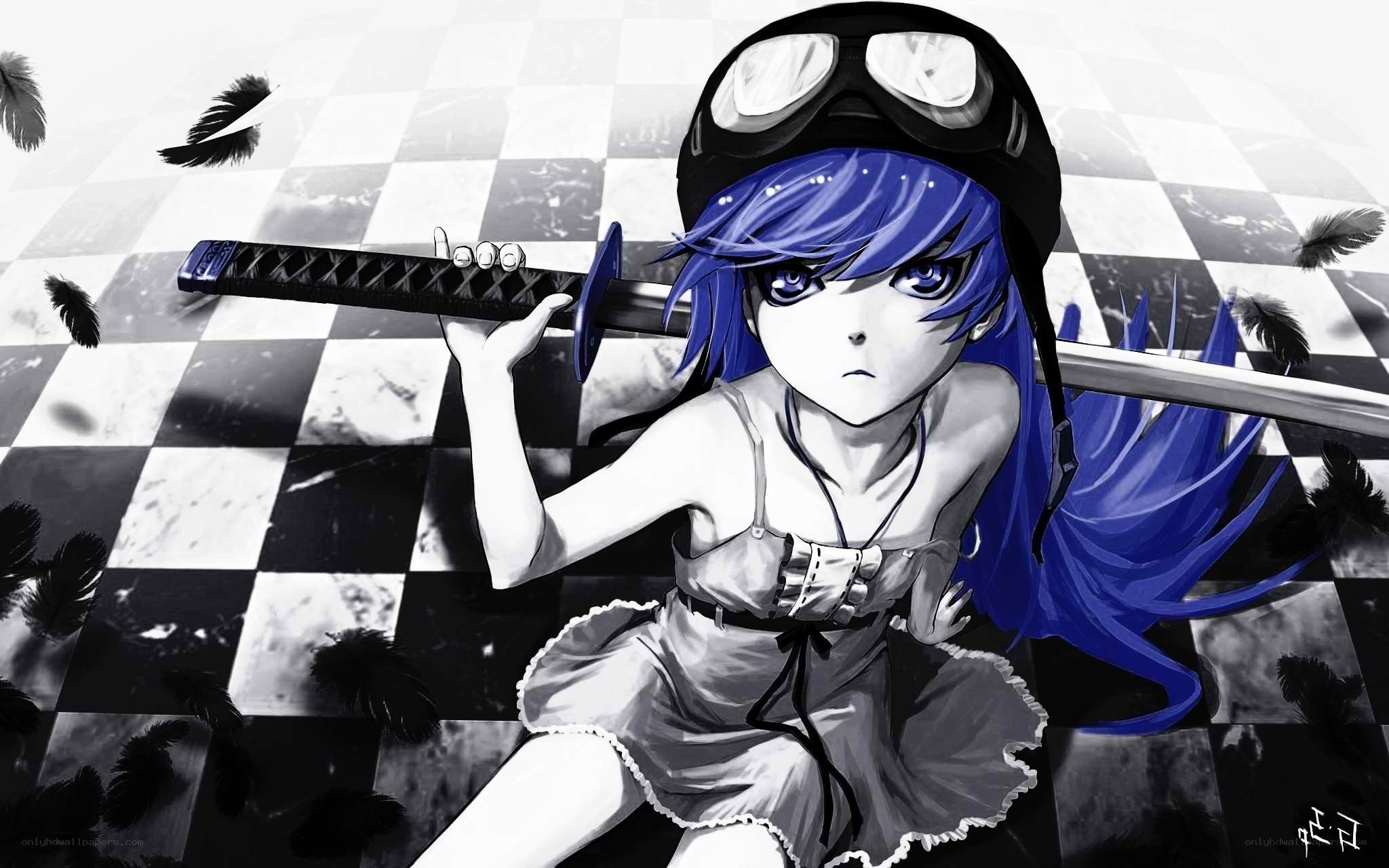 blue-haired girl with sword