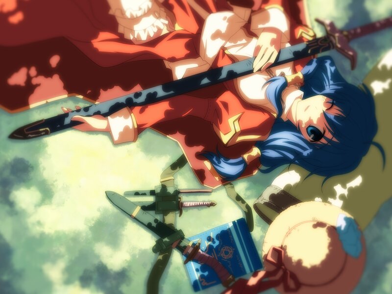 Blue-haired girl with sword