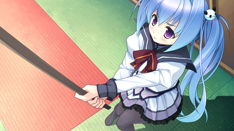 Blue-haired Girl with Sword — Blue, Calm, Afternoon
