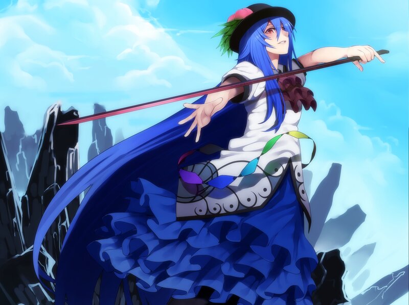 Blue-haired Girl with Sword — Blue, Dramatic, Afternoon