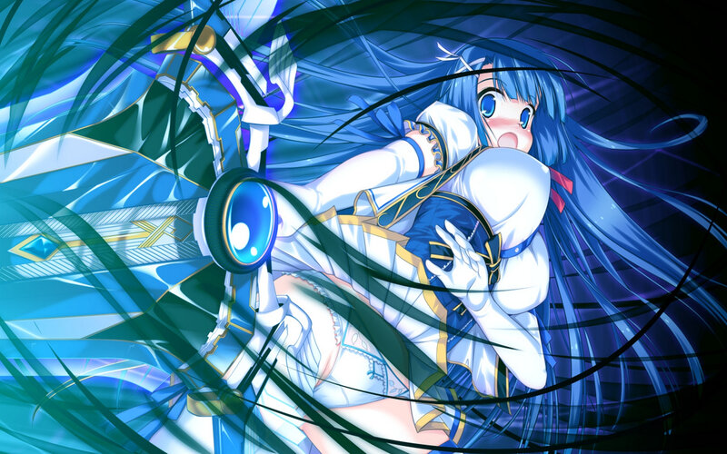Blue-haired Girl with Sword — Blue, Dramatic, Anime, Long Hair, White Dress