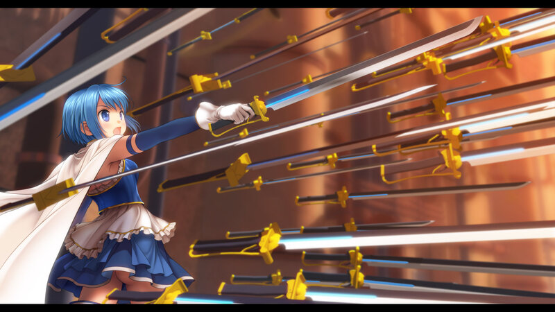 Blue-haired Girl with Sword — Blue, Dramatic, Anime, Swords