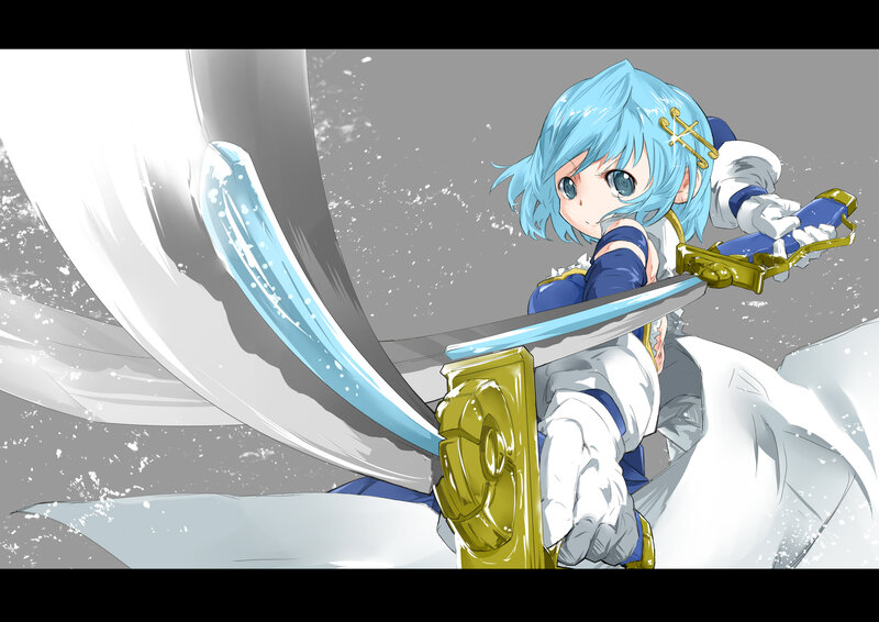 Blue-haired Girl with Sword — Blue, Dramatic, Anime, White Cape