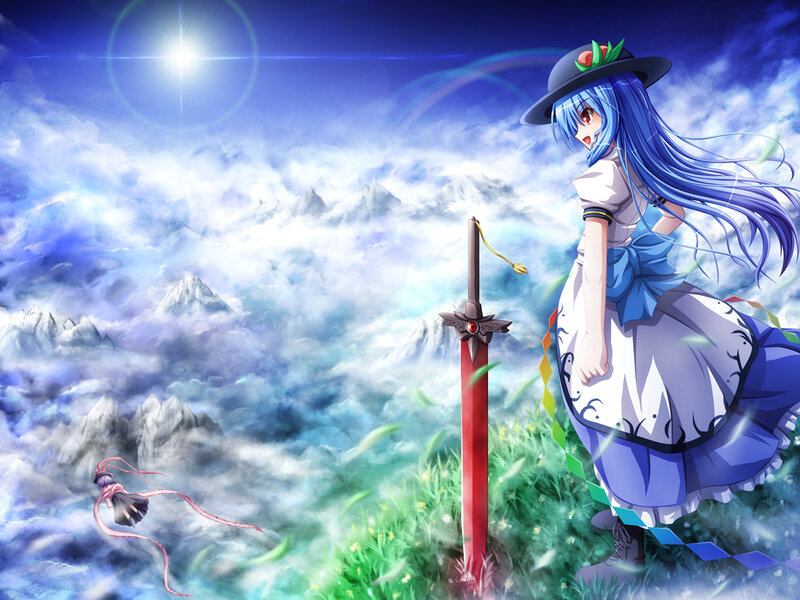 Blue-haired Girl with Sword — Blue, Dramatic, Morning