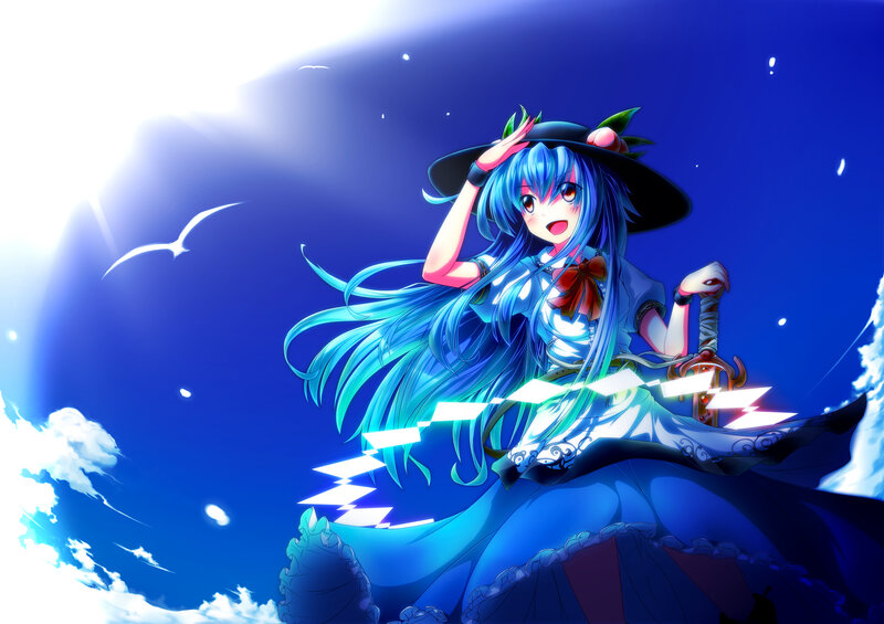 Blue-haired Girl with Sword — Blue, Dramatic, Night, Anime
