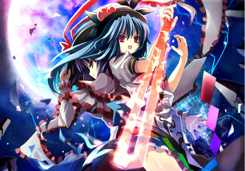 Blue-haired Girl with Sword — Blue, Dramatic, Night