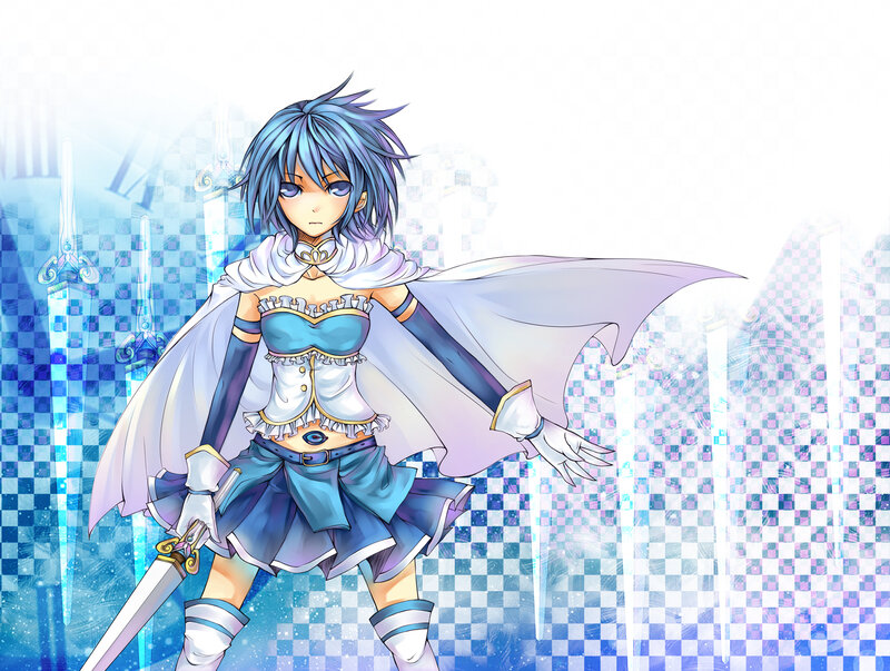 Blue-haired Girl with Sword — Blue, Dramatic