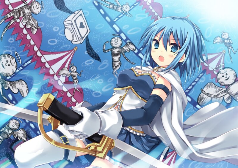 Blue-haired Girl with Sword — Blue, Playful, Anime
