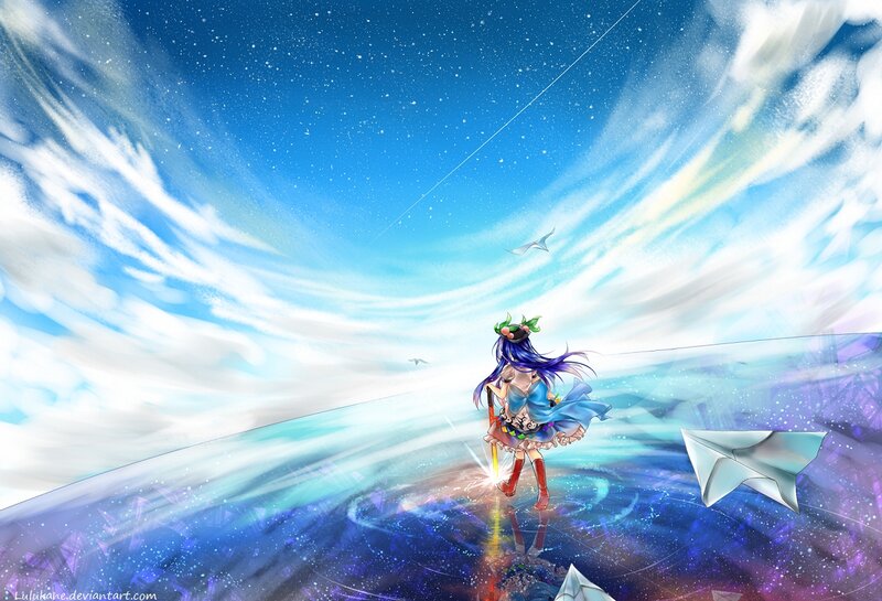 Blue-haired Girl with Sword — Blue, Serene