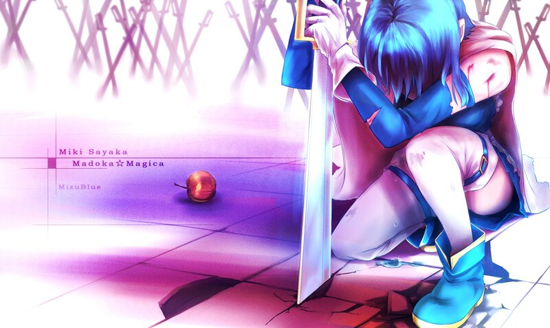 Blue-haired Girl with Sword — Purple, Dramatic, Anime
