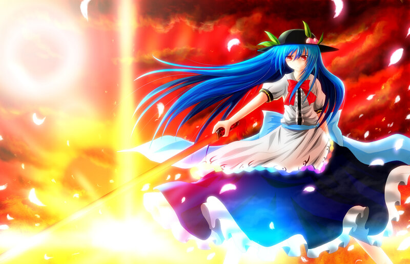 Blue-haired Girl with Sword — Red