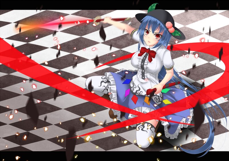 Blue-haired Girl with Sword — White, Dramatic, Anime