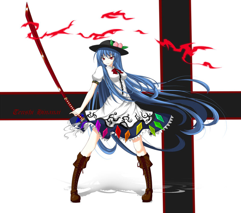 Blue-haired Girl with Sword — White, Dramatic