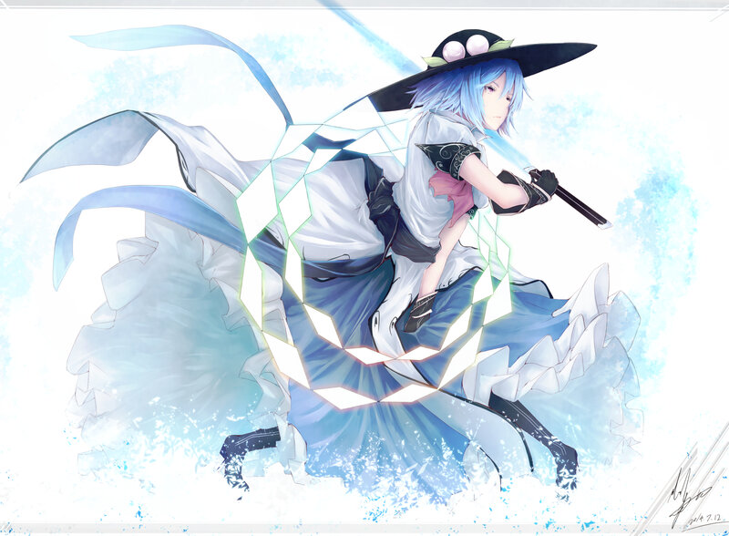 Blue-haired Girl with Sword — White, Dynamic