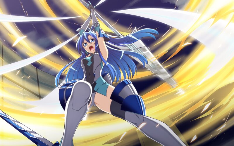 Blue-haired Girl with Swords — Blue, Dramatic, Anime
