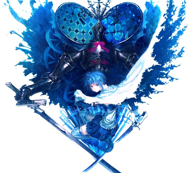 Blue-haired Girl with Swords — Blue, Dramatic