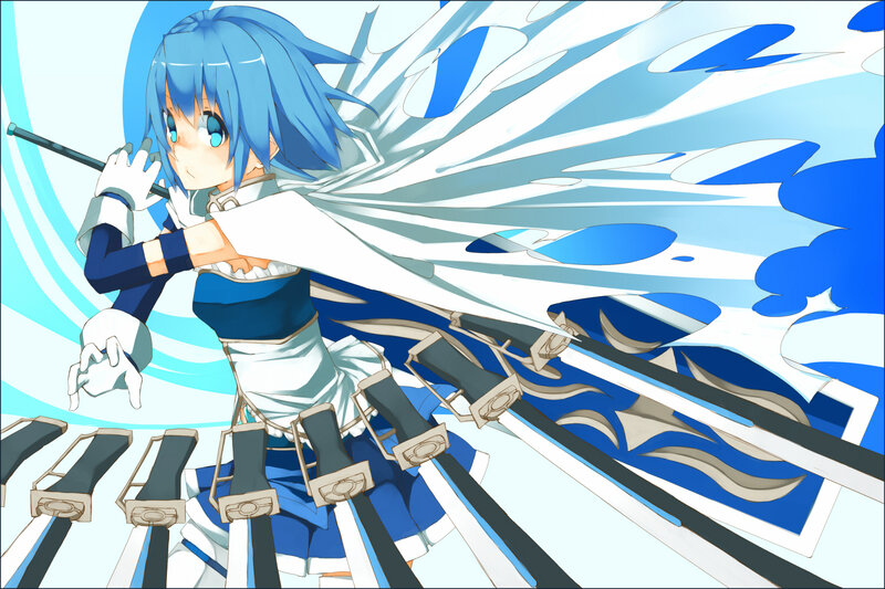 Blue-haired Girl with Swords — Blue, Dynamic