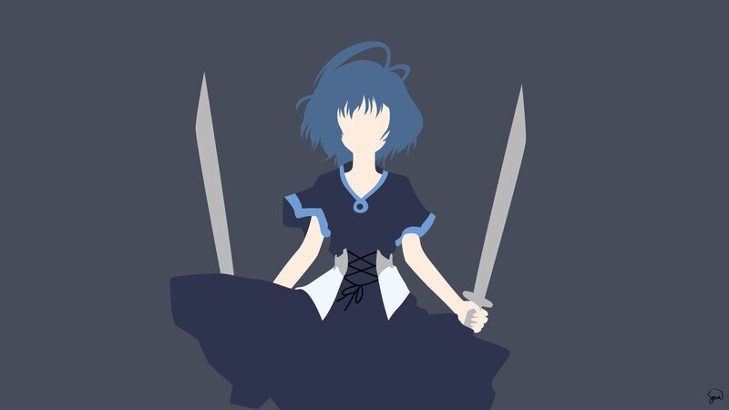 Blue-haired Girl with Swords — Gray