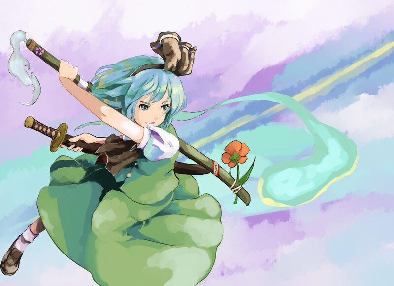 Blue-haired Girl with Swords — Green