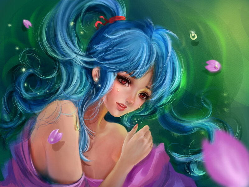 Blue-haired Girl with Tears — Blue