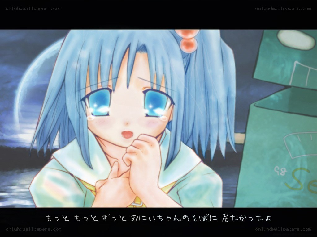 blue-haired girl with tears