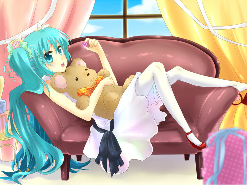 Blue-haired Girl with Teddy Bear — Cyan