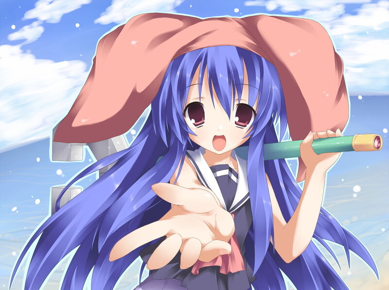 blue-haired girl with telescope