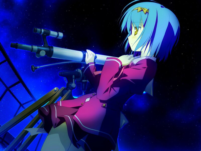 Blue-haired Girl with Telescope — Blue, Calm