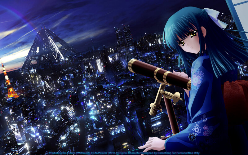 Blue-haired Girl with Telescope — Blue, Dramatic