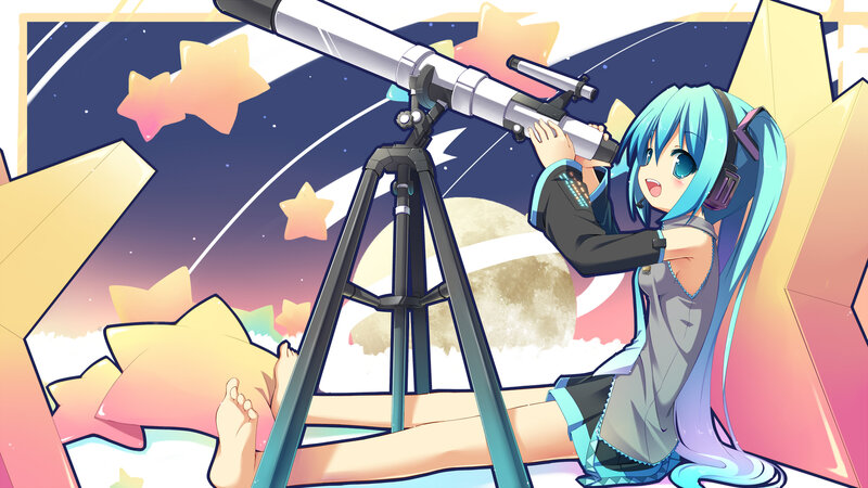 Blue-haired Girl with Telescope — Blue, Dreamy
