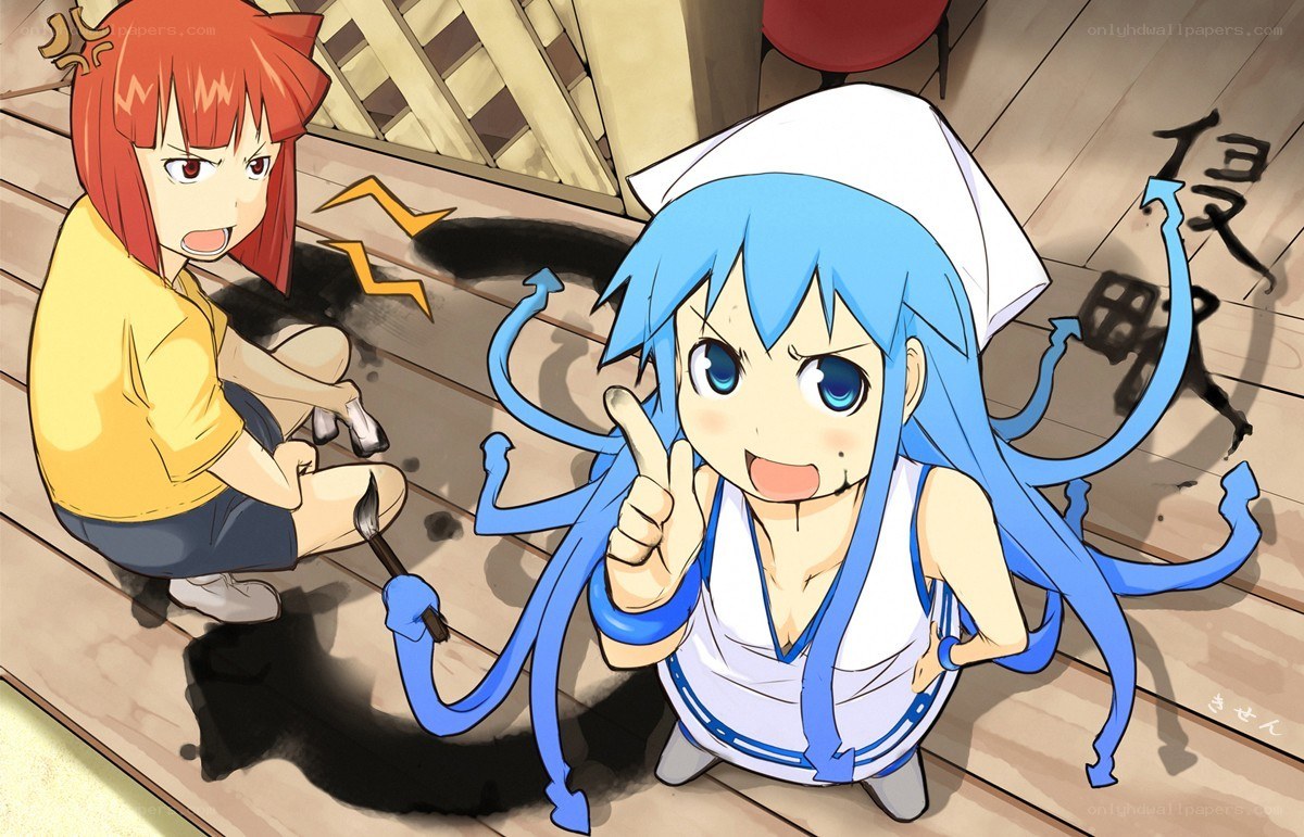 Blue-haired girl with tentacles