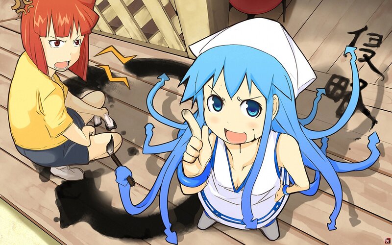 Blue-haired girl with tentacles