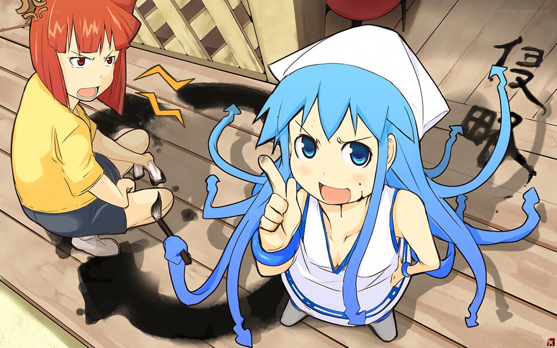 Blue-haired girl with tentacles