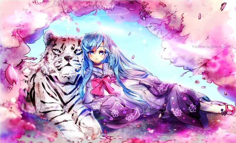 Blue-haired Girl with Tiger